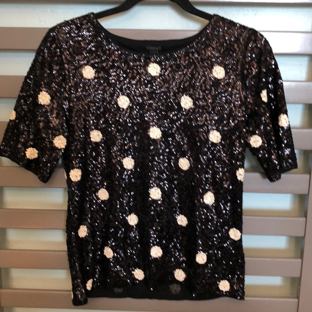 J Crew black and cream polka dot top